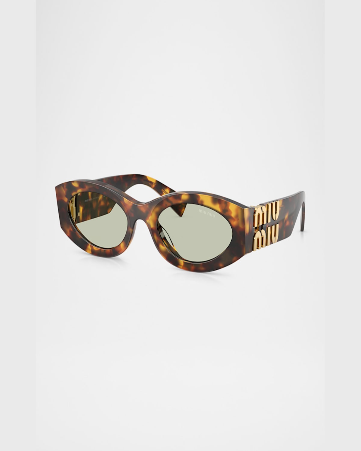 Miu Miu Logo Oval Acetate Sunglasses In Green Havana