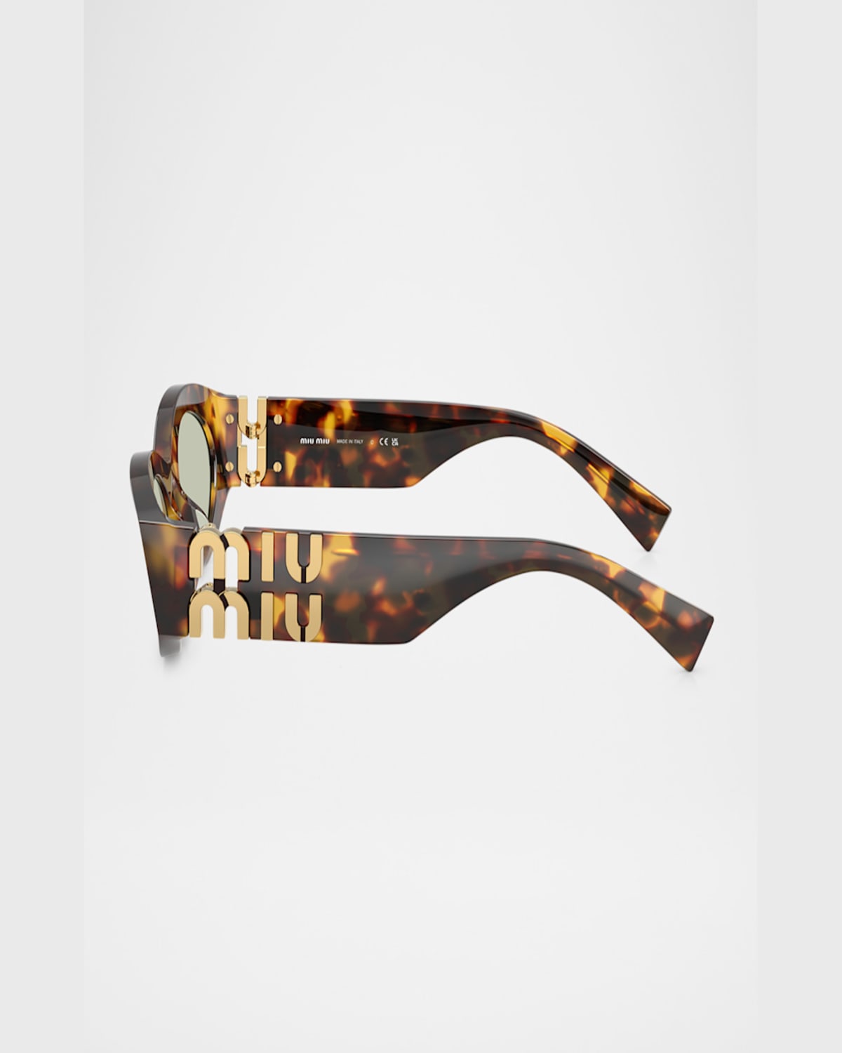 Miu Miu Logo Oval Acetate Sunglasses In Green Havana