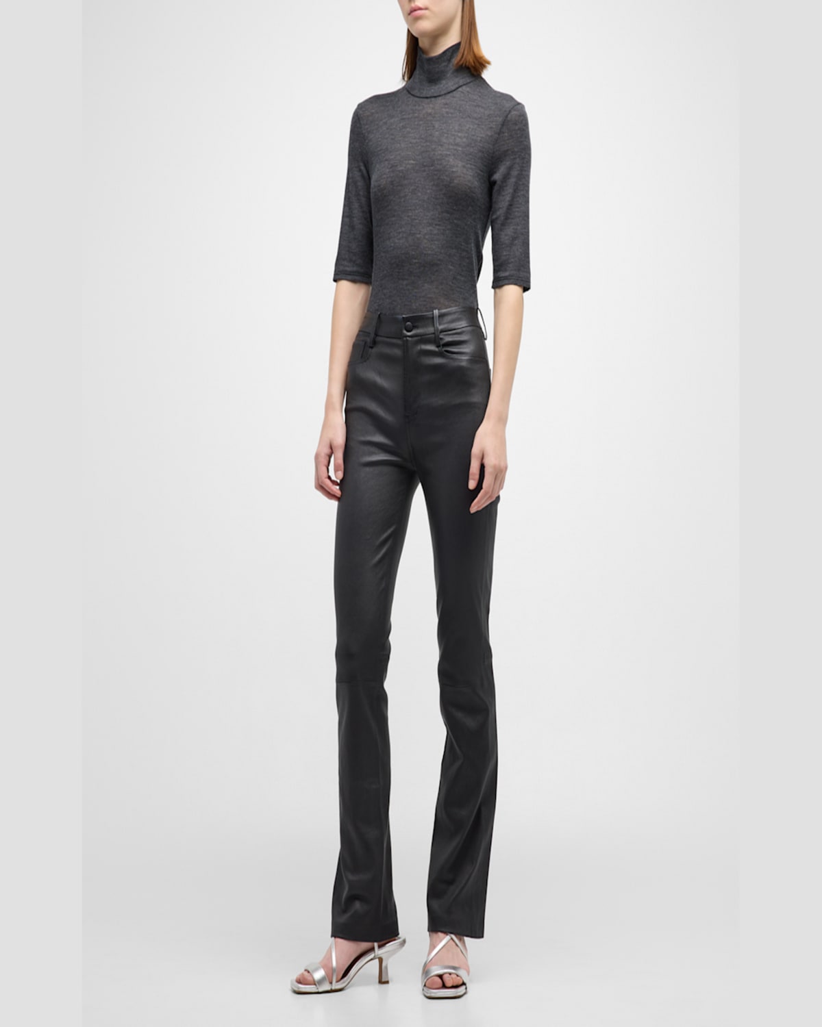 Vince Bootcut Stretch Leather Pants In Black