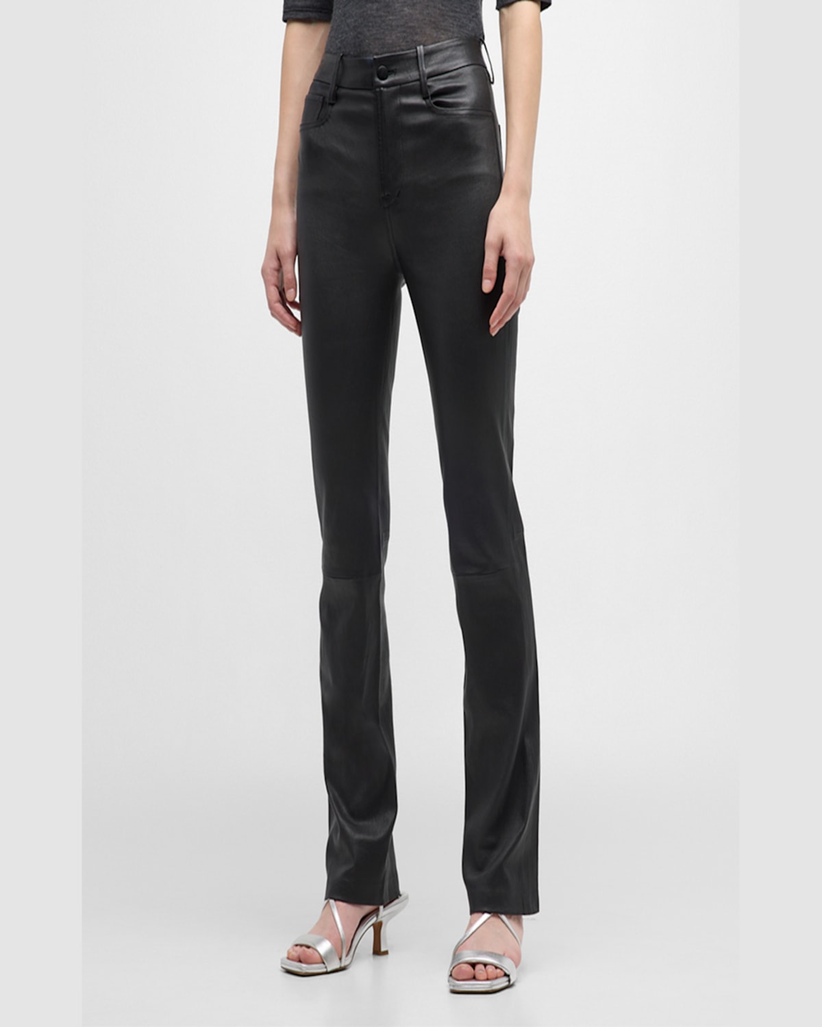 Vince Bootcut Stretch Leather Pants In Black
