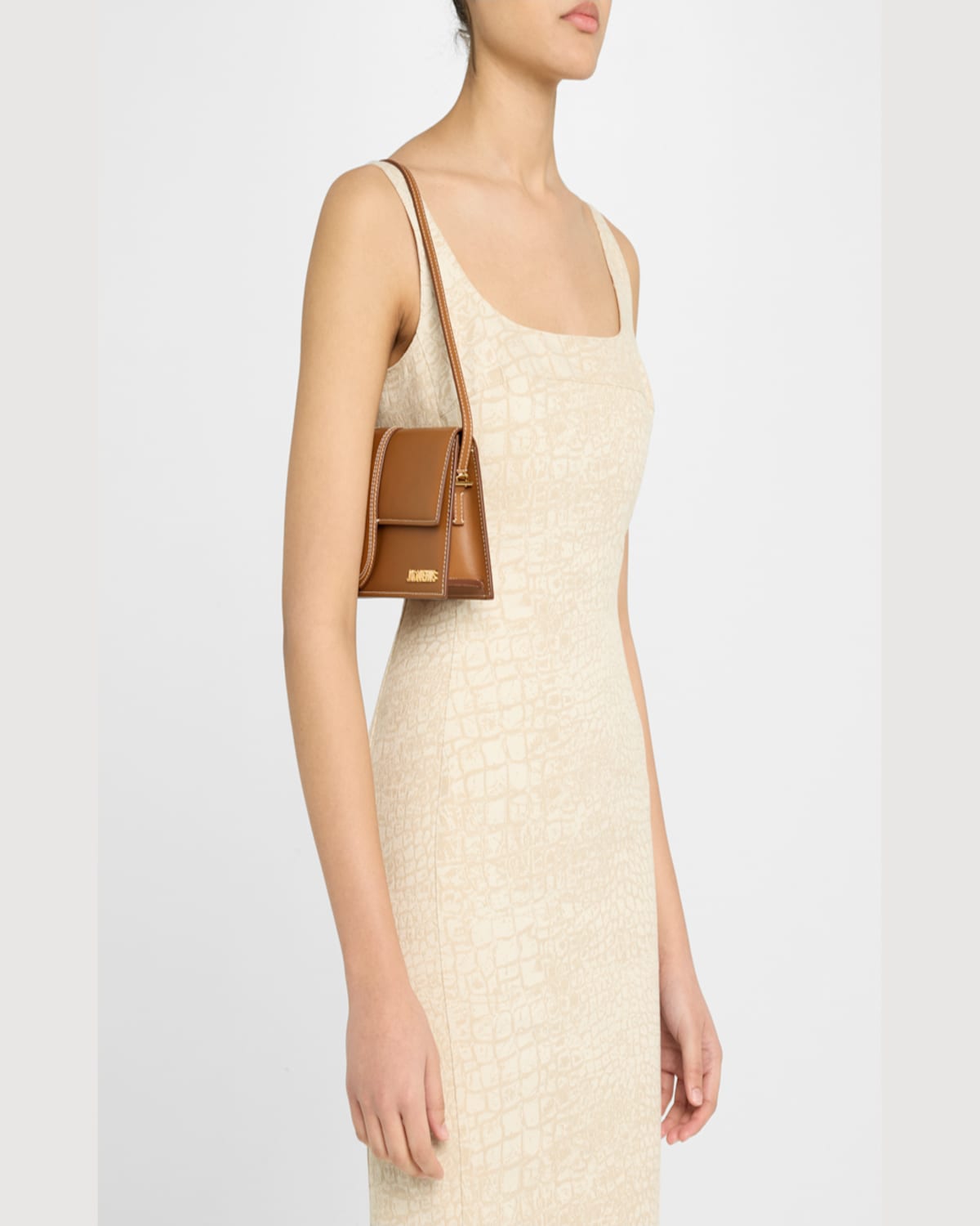 Shop Jacquemus Le Bambino Long Leather Shoulder Bag In Light Brown