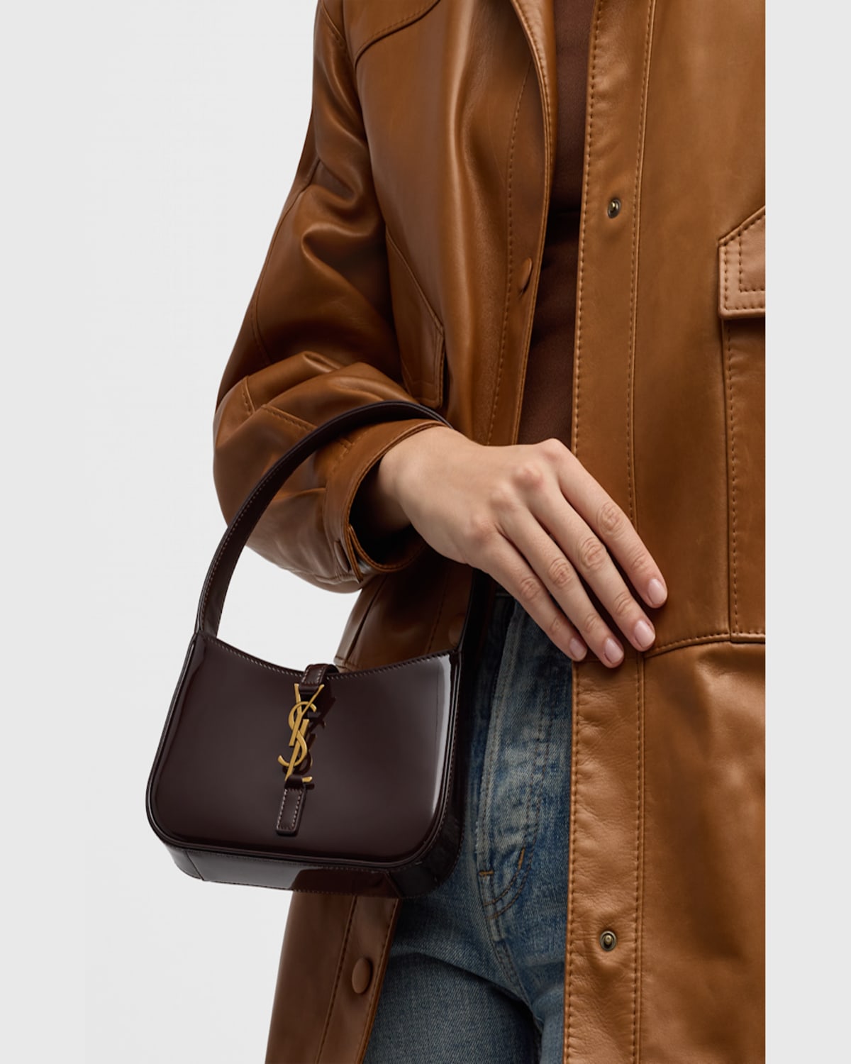 Saint Laurent Le 5 A 7 Mini Ysl Shoulder Bag In Patent Leather In Grenade
