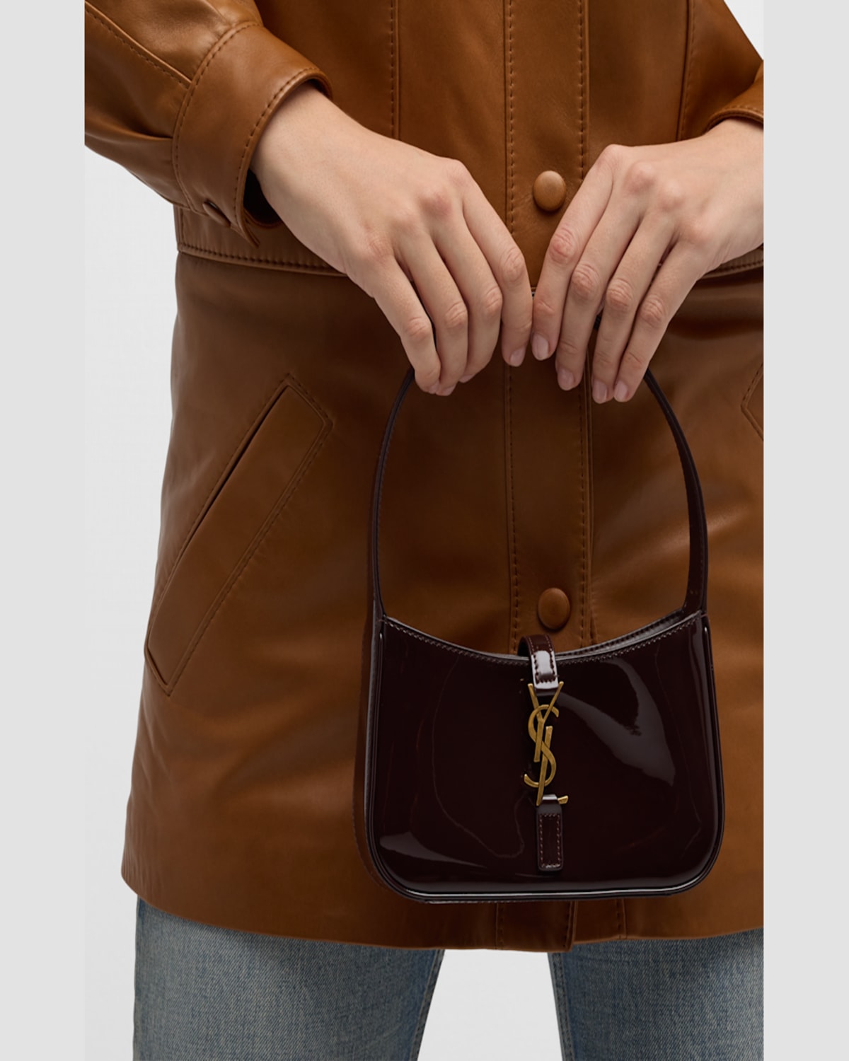 Saint Laurent Le 5 A 7 Mini Ysl Shoulder Bag In Patent Leather In Grenade