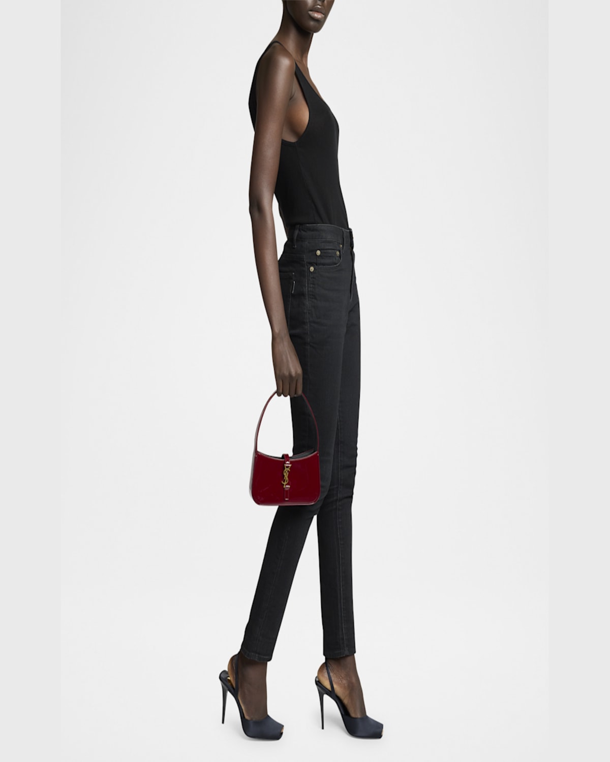 Saint Laurent Le 5 A 7 Mini Ysl Shoulder Bag In Patent Leather In Grenade