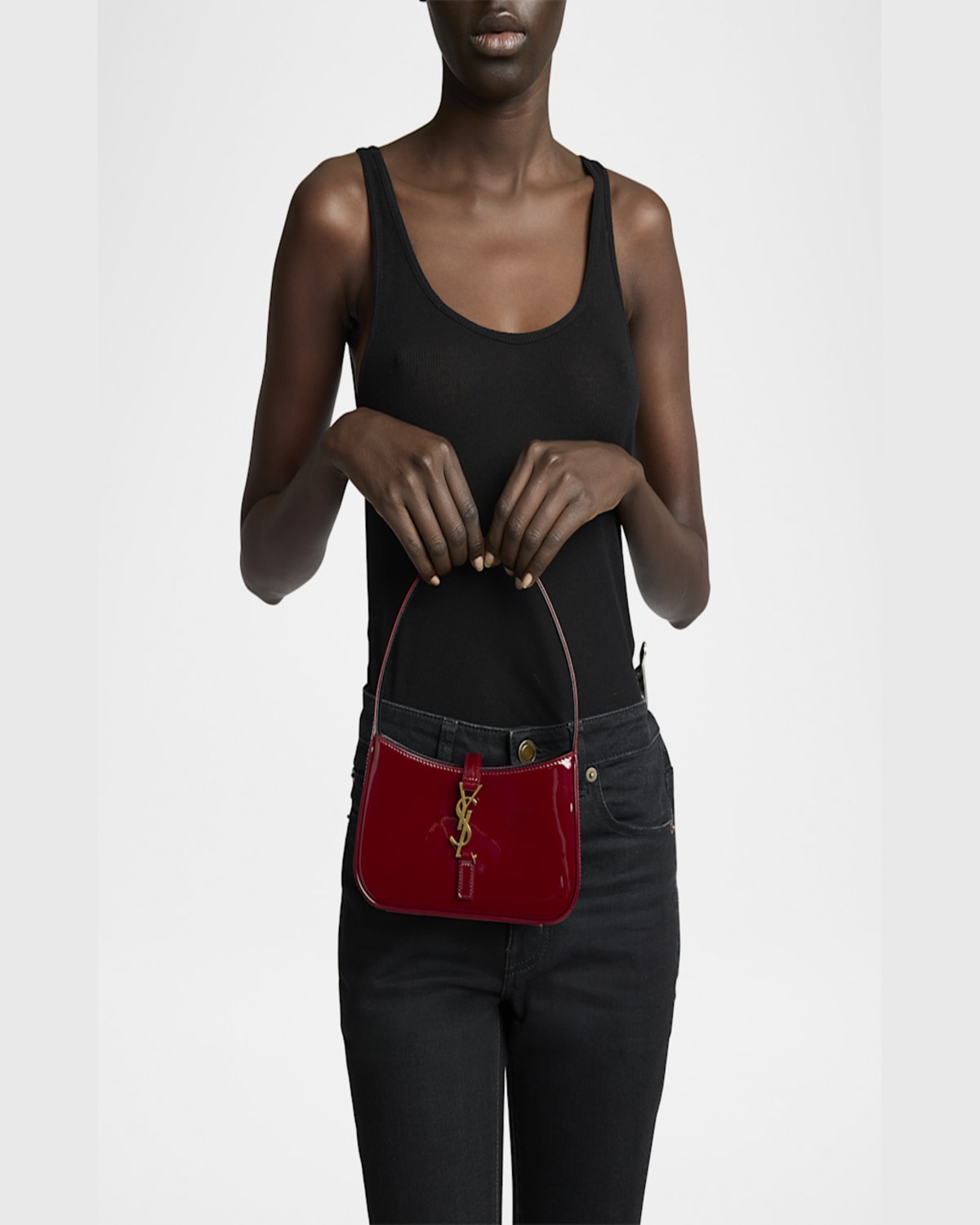 Saint Laurent Le 5 A 7 Mini Ysl Shoulder Bag In Patent Leather In Grenade