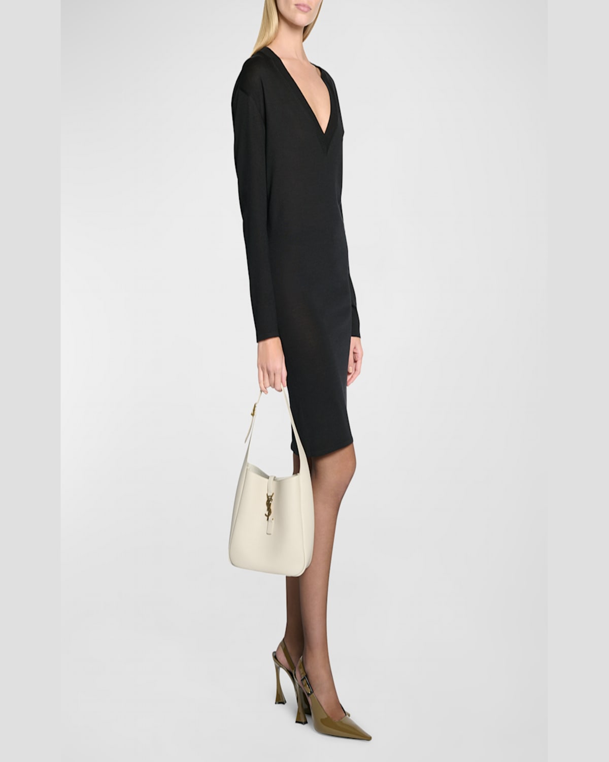 Saint Laurent Le 5 A 7 Ysl Small Hobo In Smooth Supple Leather In Notte