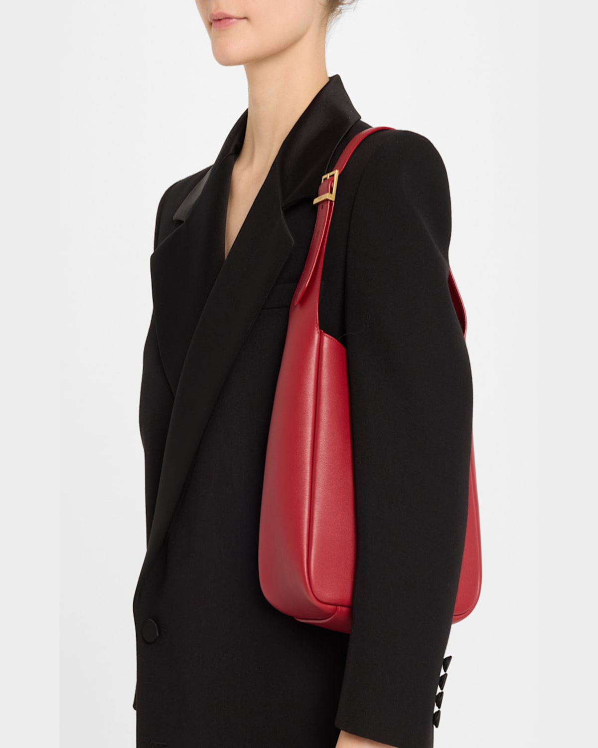 Saint Laurent Le 5 A 7 Ysl Small Hobo In Smooth Supple Leather In Red Danger