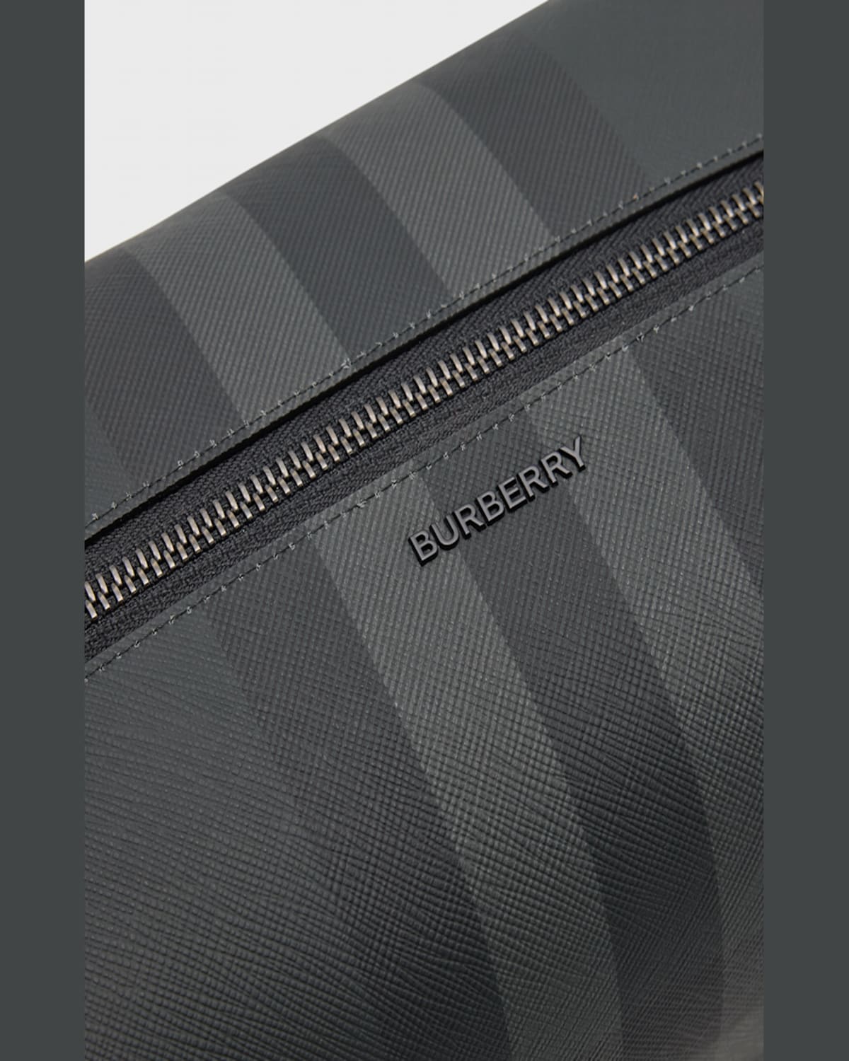 Burberry Men's Charcoal Check Leather Travel Zip Pouch In Charcoal