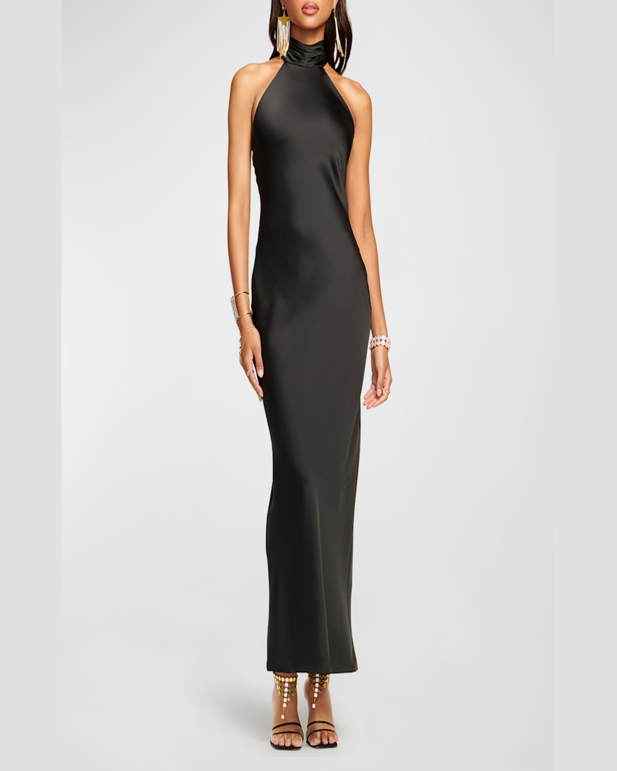 Shop Ramy Brook Tatiana Low-cut Halter Column Gown In Tropic Green