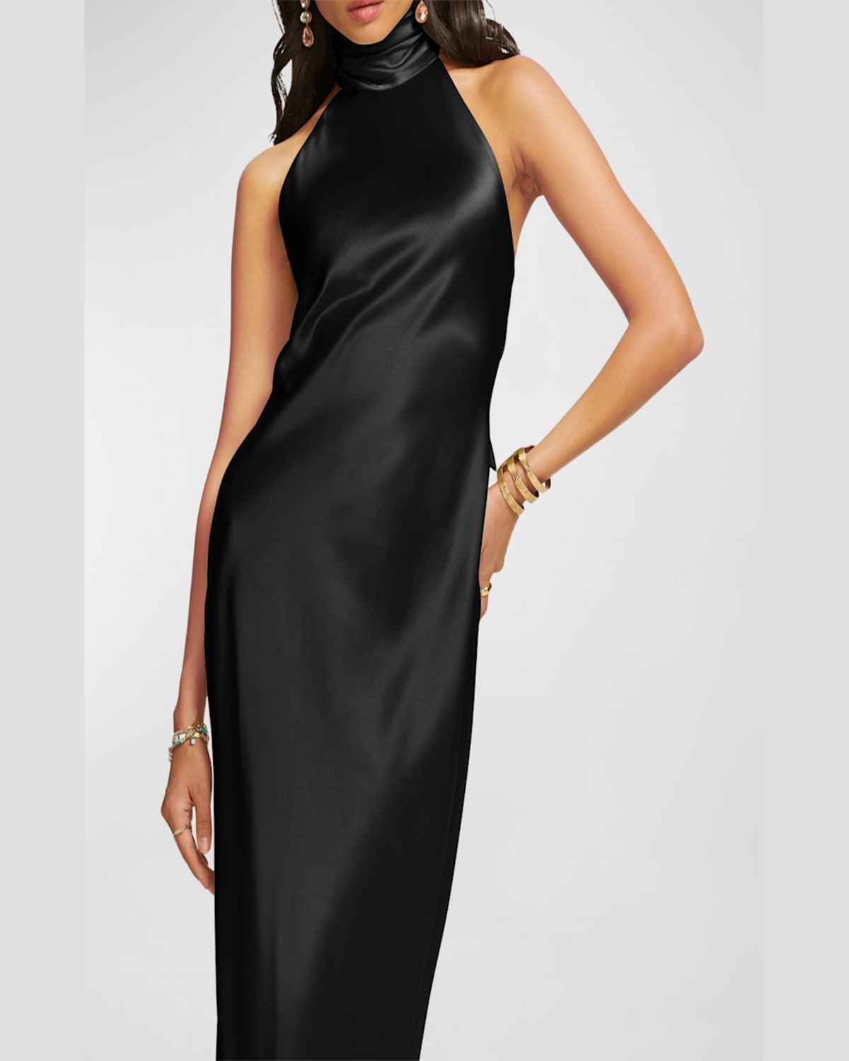 Shop Ramy Brook Tatiana Low-cut Halter Column Gown In Tropic Green