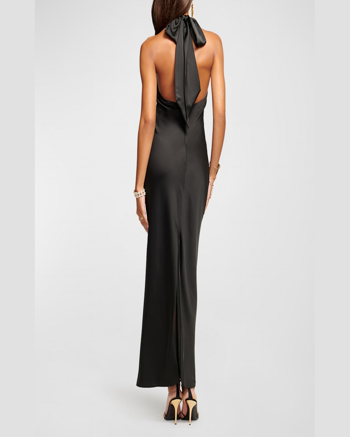 Shop Ramy Brook Tatiana Low-cut Halter Column Gown In Tropic Green