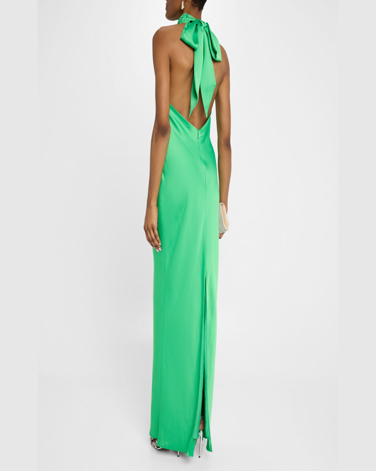 Shop Ramy Brook Tatiana Low-cut Halter Column Gown In Tropic Green