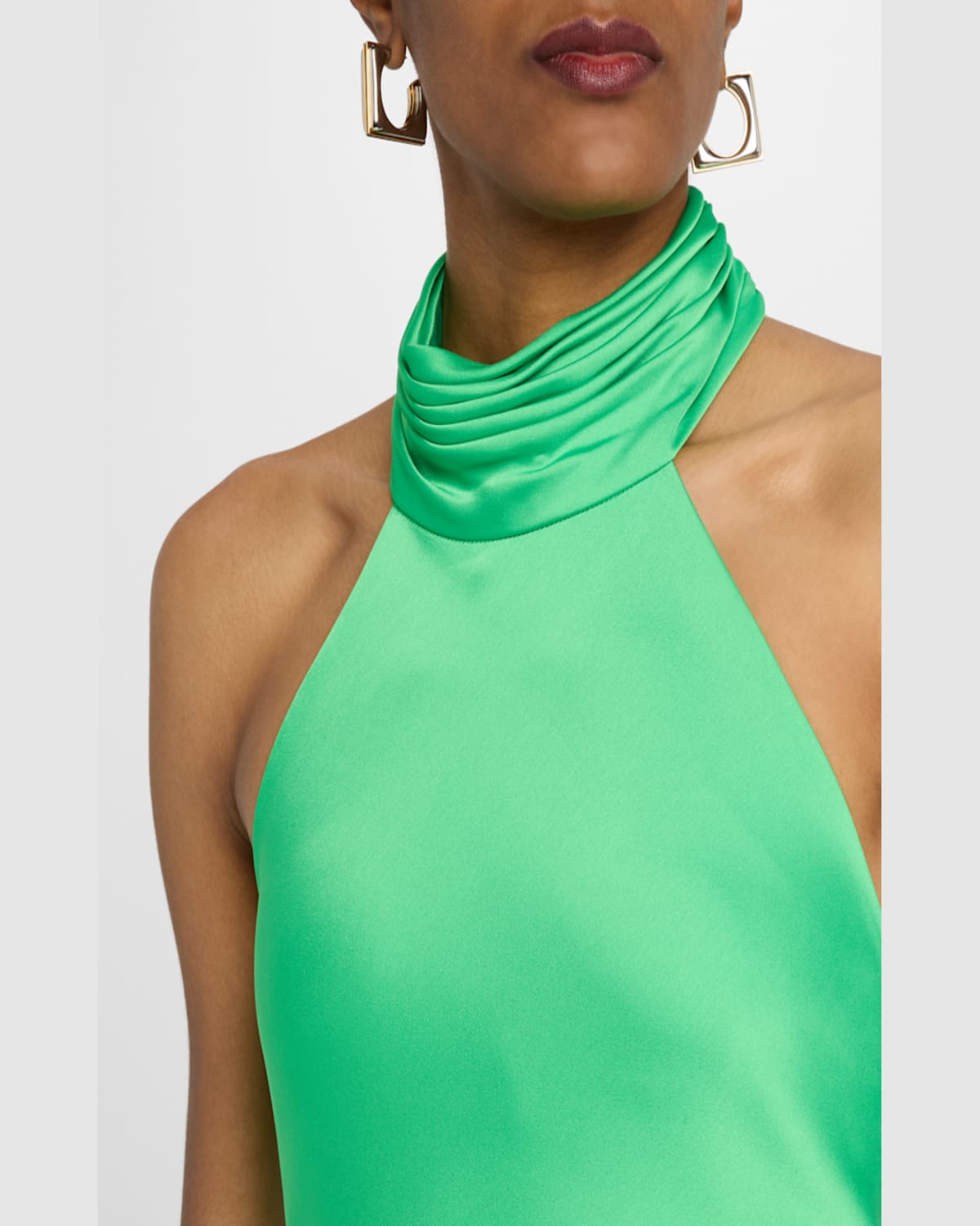 Shop Ramy Brook Tatiana Low-cut Halter Column Gown In Tropic Green