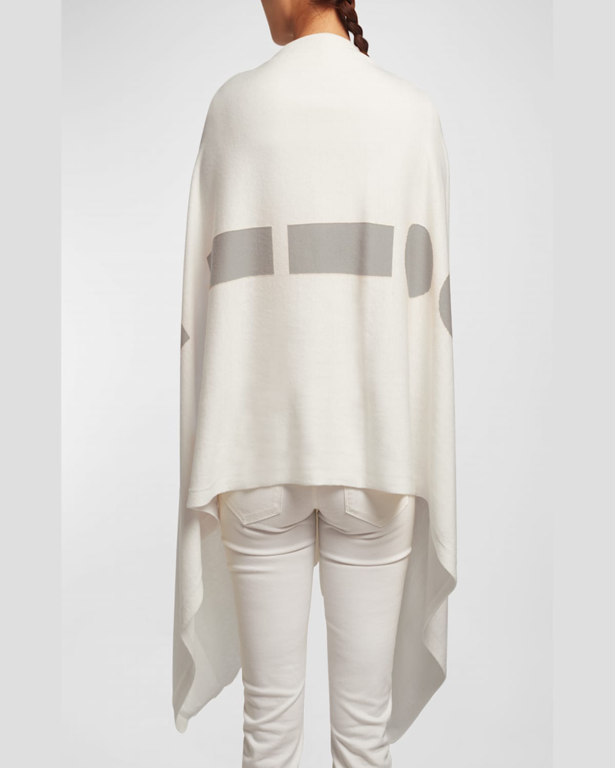 Elyse Maguire Morse Code Hug Knit Merino Wool-blend Wrap In Ivory/silver Cloud