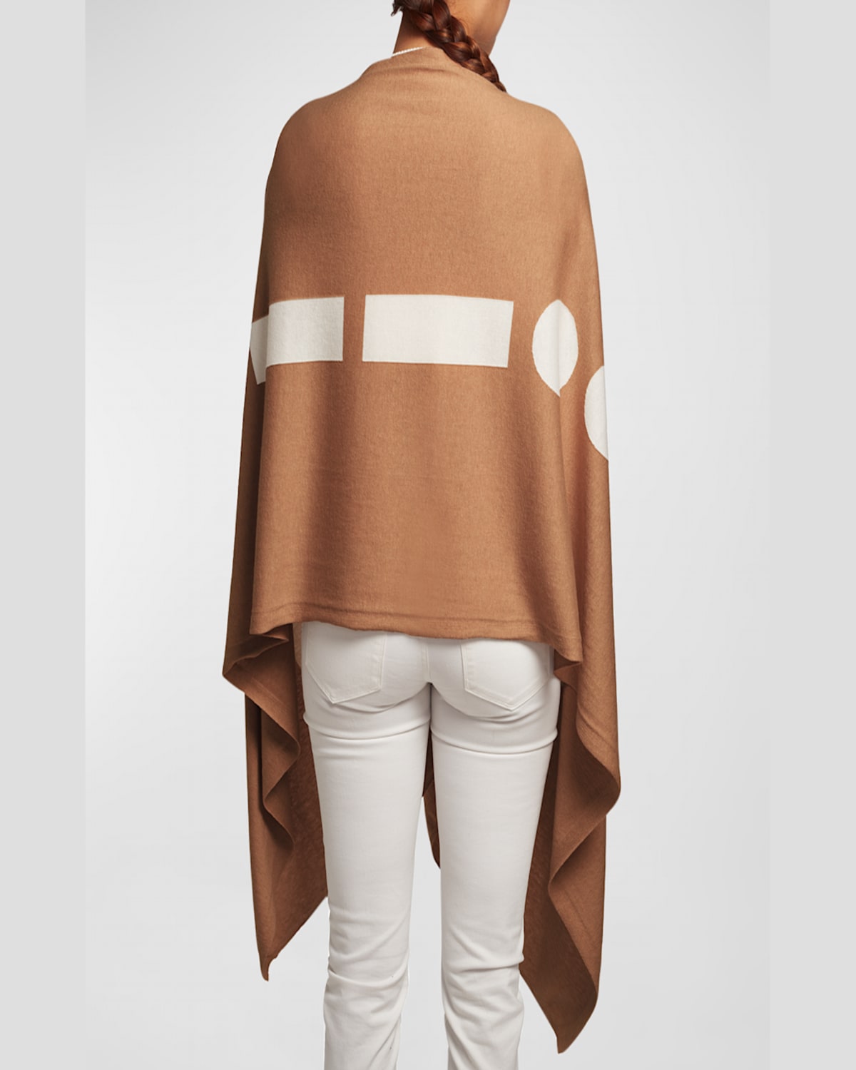 Elyse Maguire Morse Code Hug Knit Merino Wool-blend Wrap In Camel/ivory
