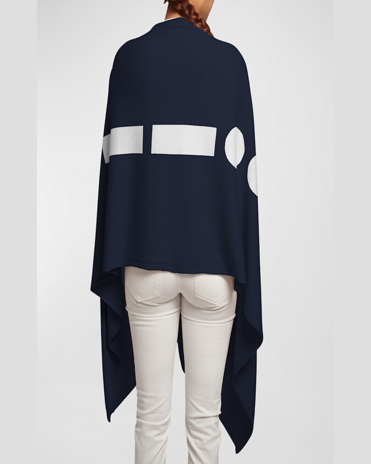 Elyse Maguire Morse Code Hug Knit Merino Wool-blend Wrap In Navy/ivory