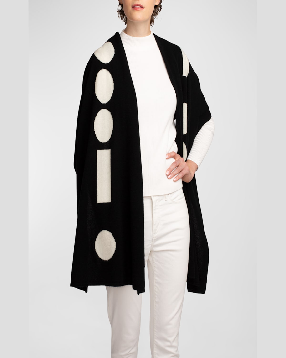 Elyse Maguire Morse Code Love Cashmere Knit Wrap In Black/white