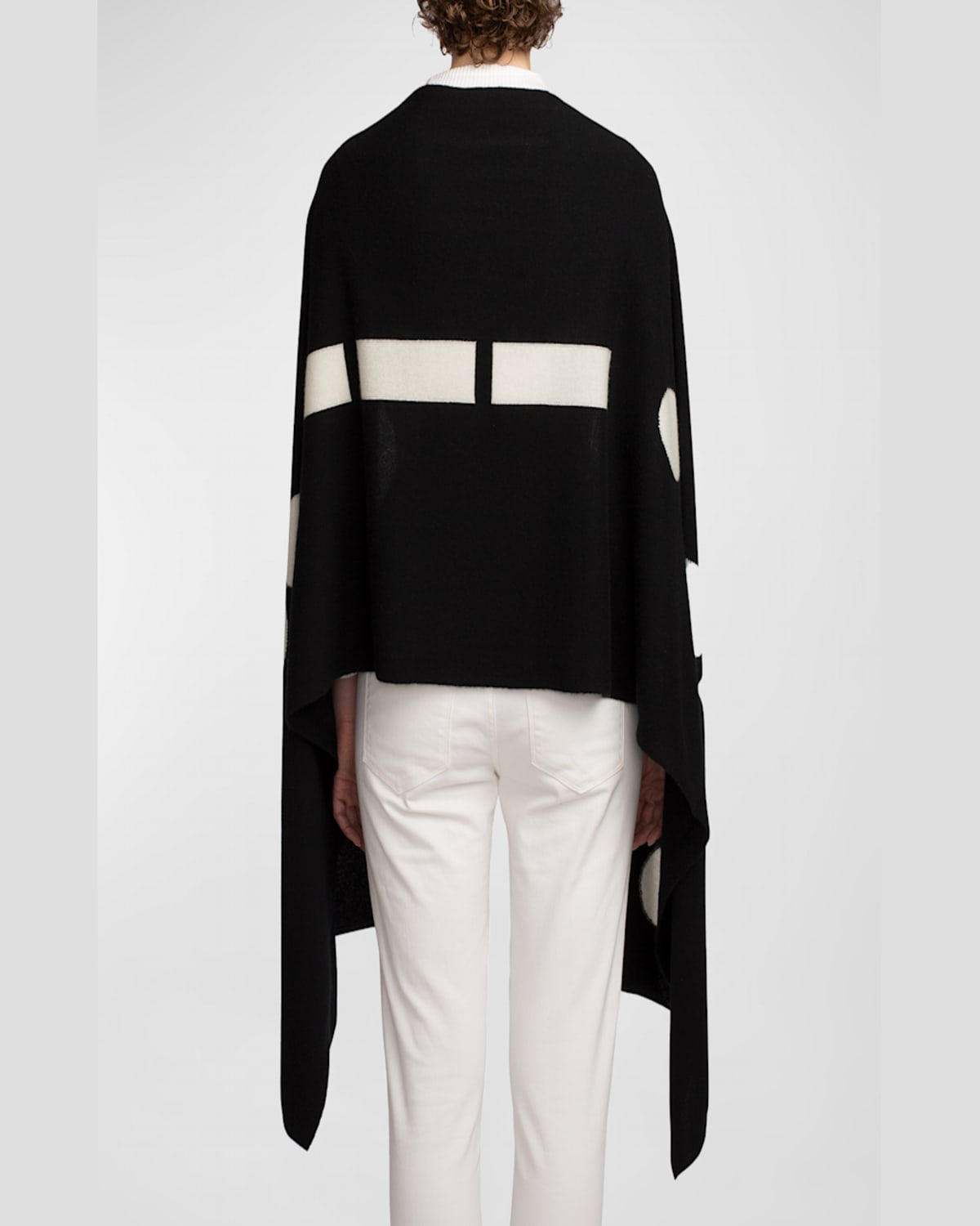 Elyse Maguire Morse Code Love Cashmere Knit Wrap In Black/white