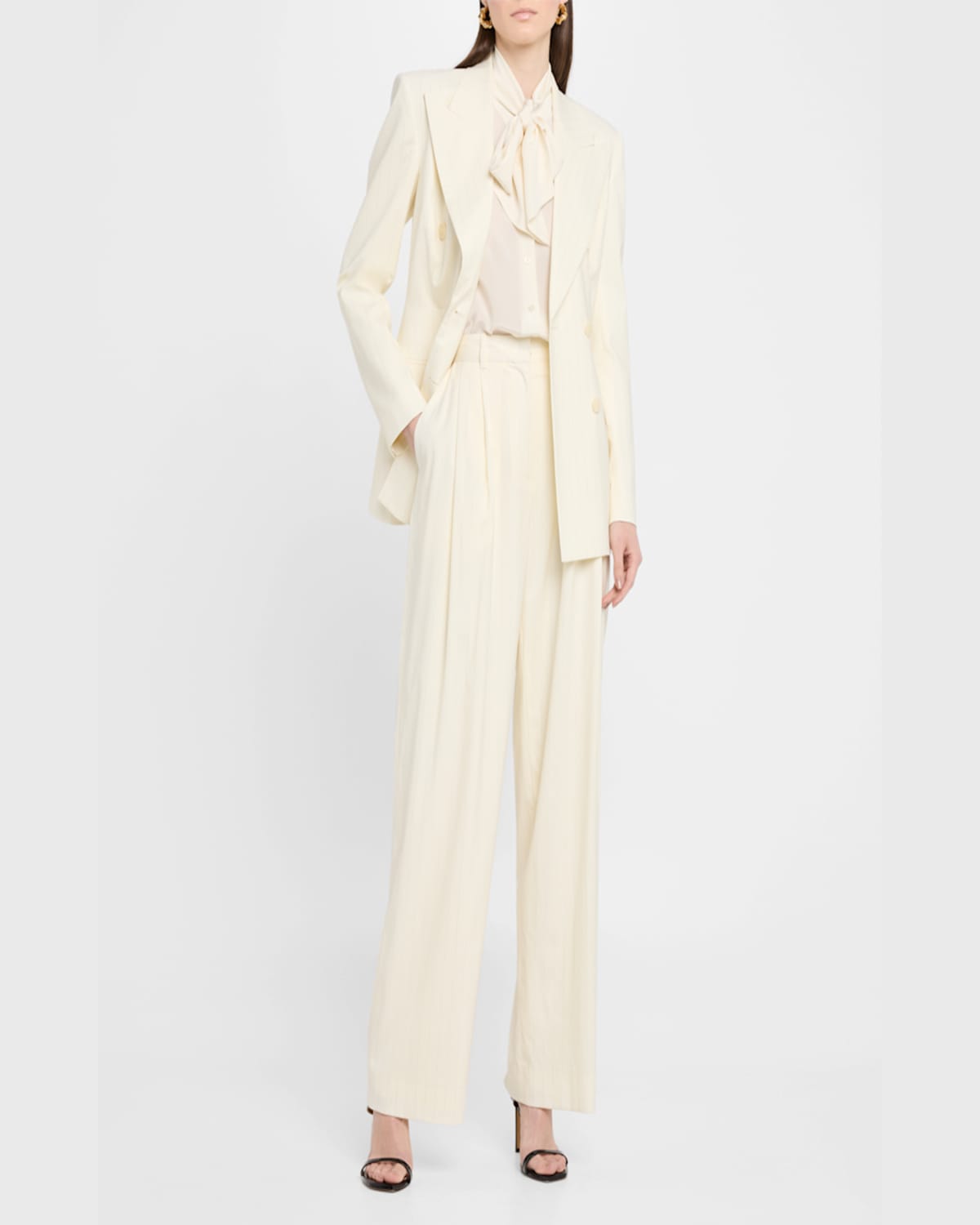 Salon 1884 Cecily Double-pleated Wide-leg Wool Pants In Perla Lurex Stripe