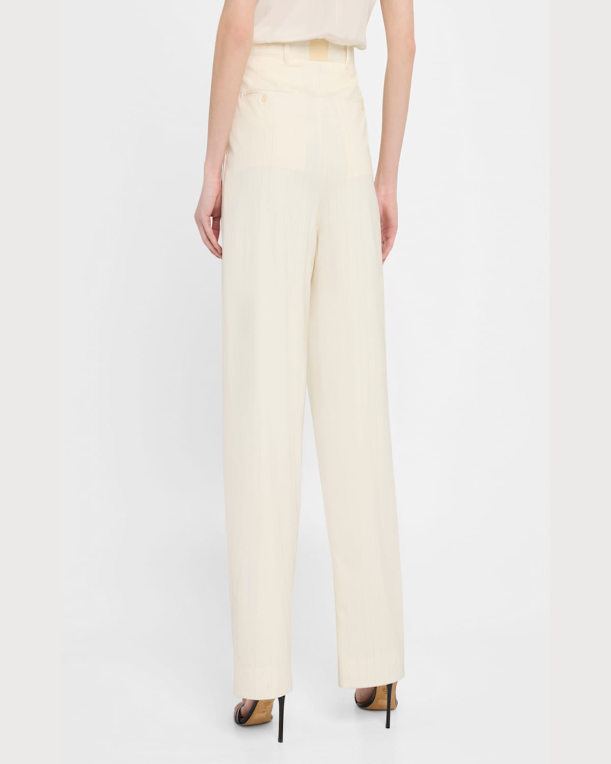 Salon 1884 Cecily Double-pleated Wide-leg Wool Pants In Perla Lurex Stripe