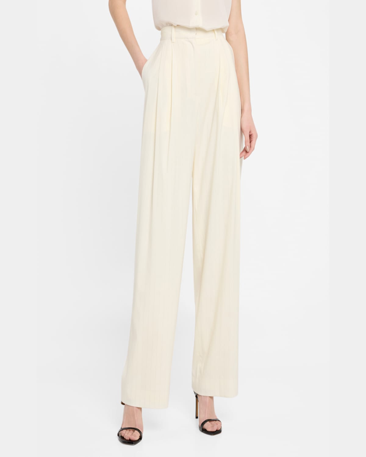 Salon 1884 Cecily Double-pleated Wide-leg Wool Pants In Perla Lurex Stripe