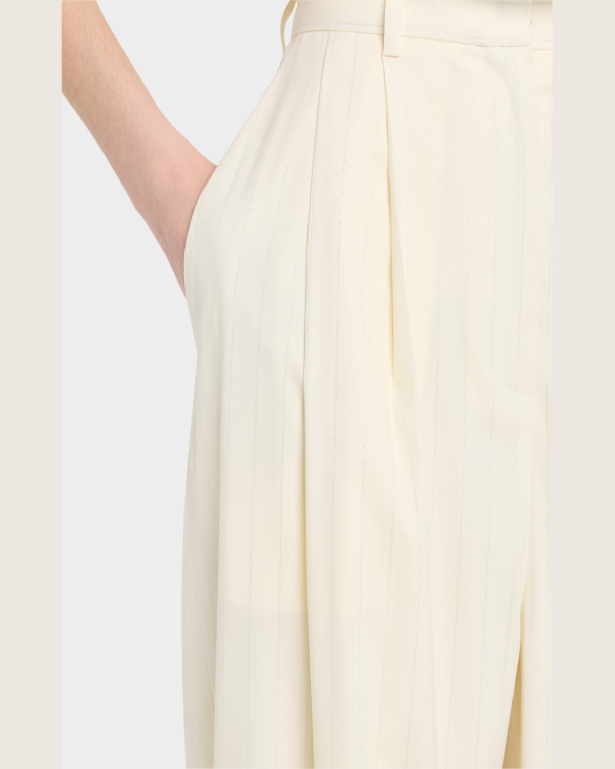Salon 1884 Cecily Double-pleated Wide-leg Wool Pants In Perla Lurex Stripe