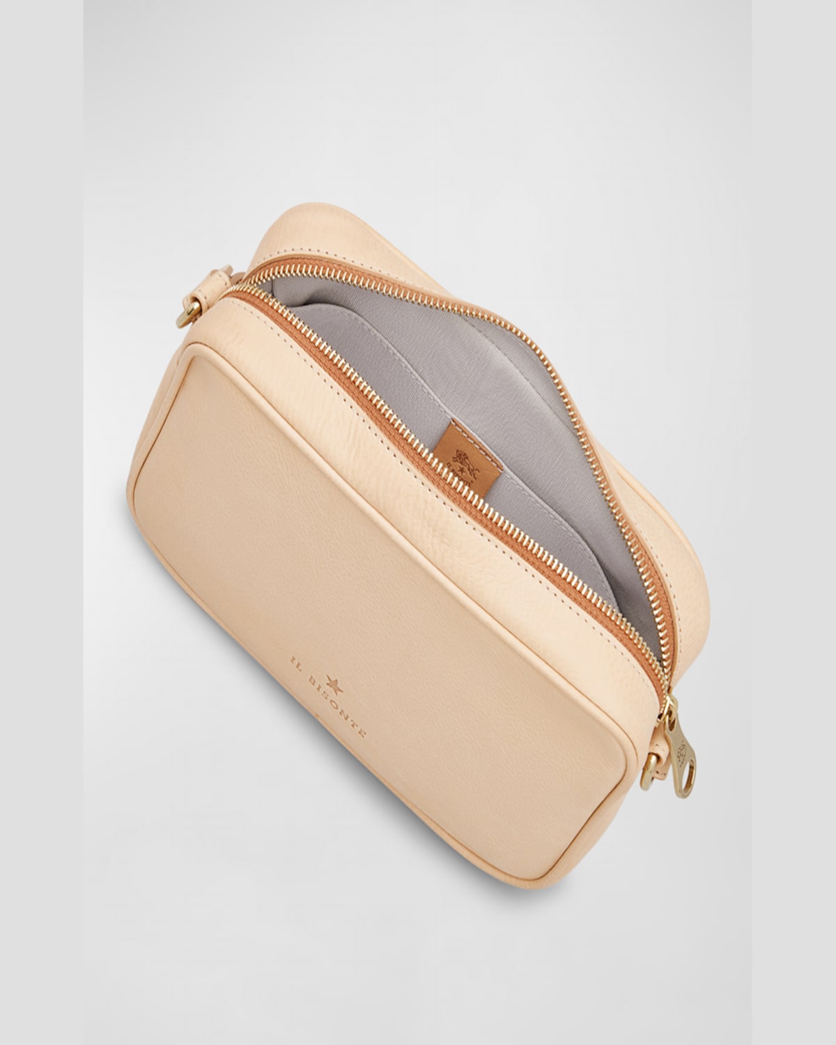Il Bisonte Oliveta Vacchetta Leather Camera Crossbody Bag In Blu Oltremare