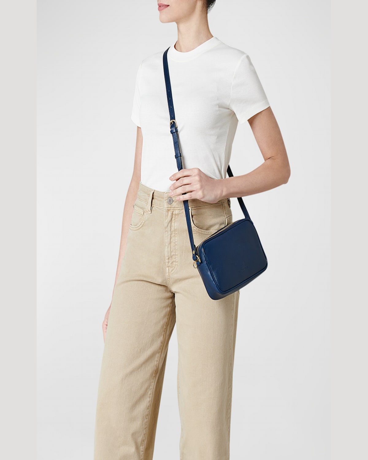 Il Bisonte Oliveta Vacchetta Leather Camera Crossbody Bag In Blu Oltremare