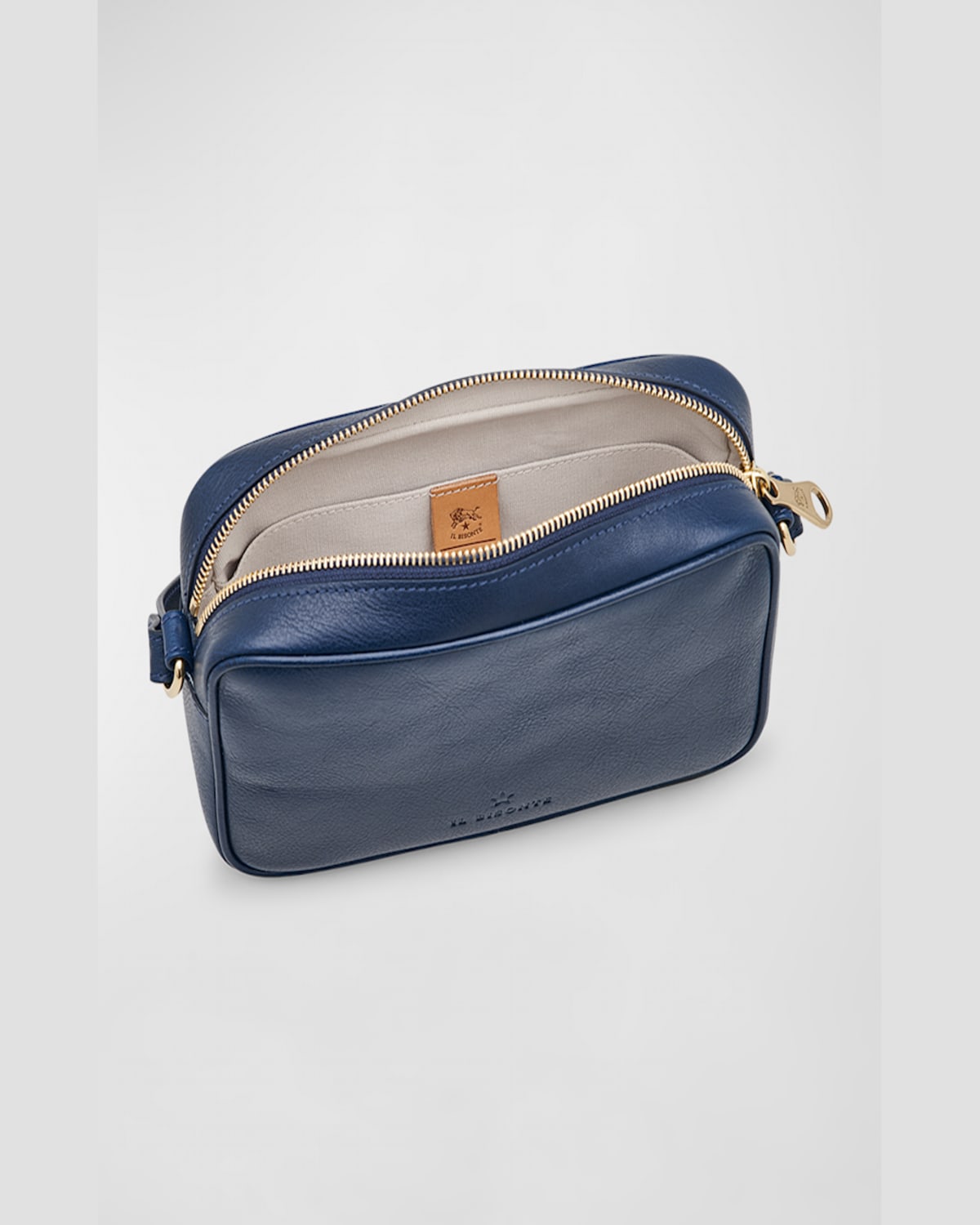 Il Bisonte Oliveta Vacchetta Leather Camera Crossbody Bag In Blu Oltremare