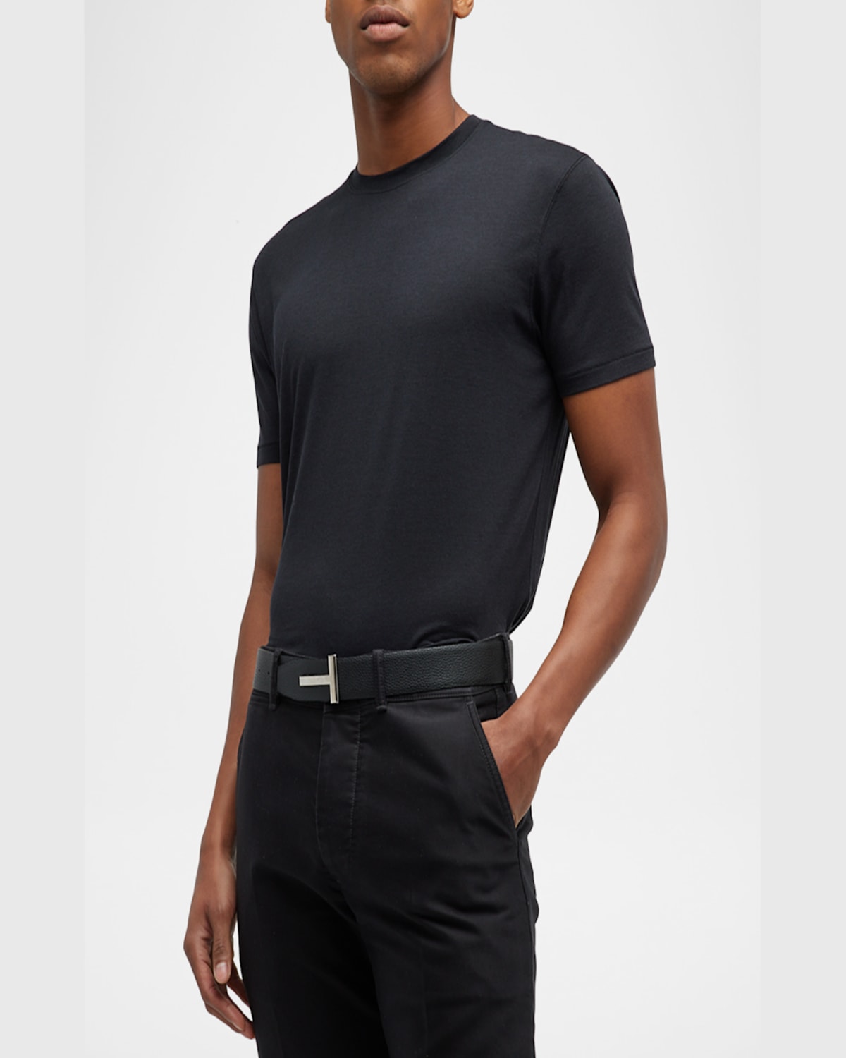 Tom Ford Men's Lyocell-cotton Crewneck T-shirt In Denim Blue