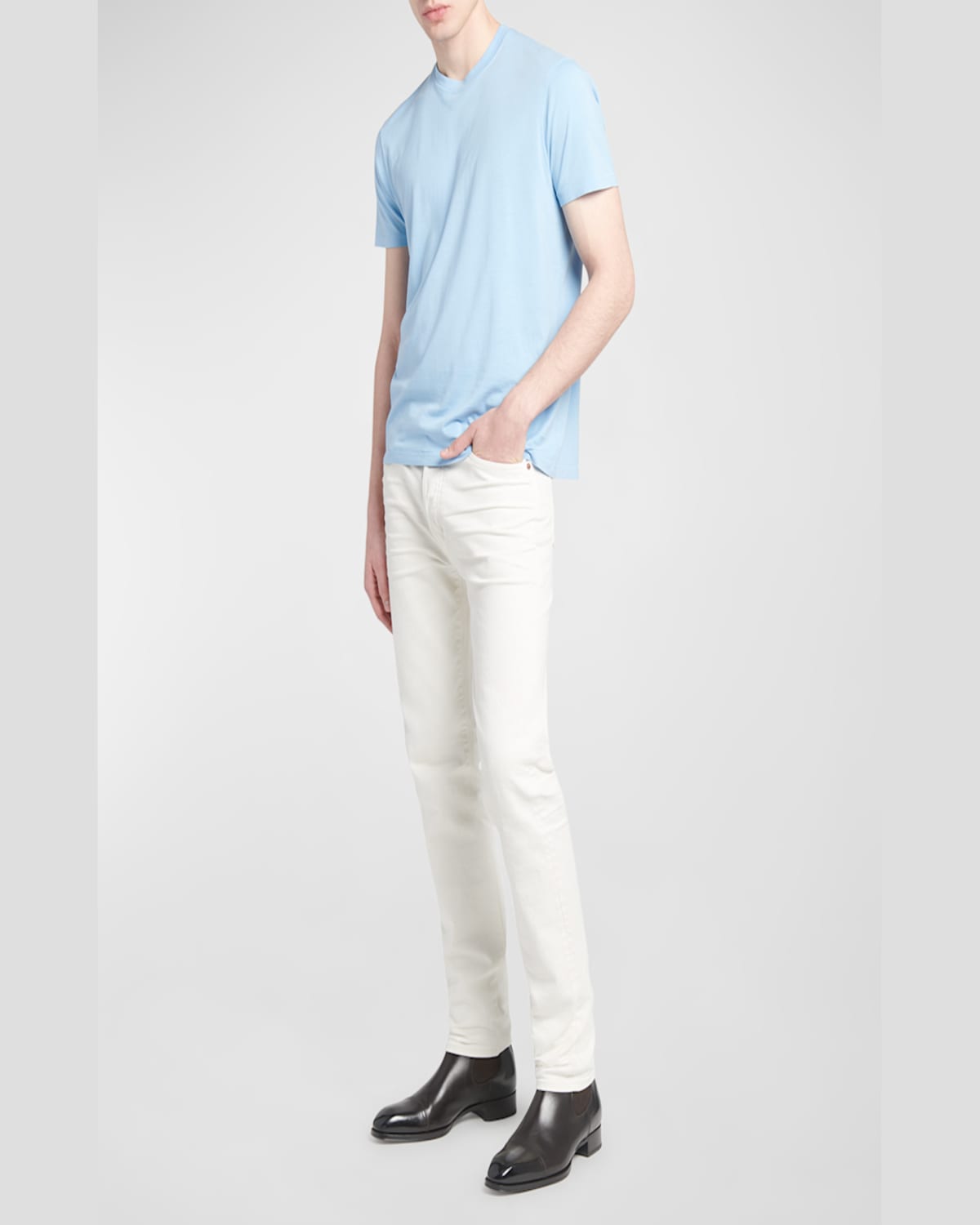 Tom Ford Men's Lyocell-cotton Crewneck T-shirt In Denim Blue