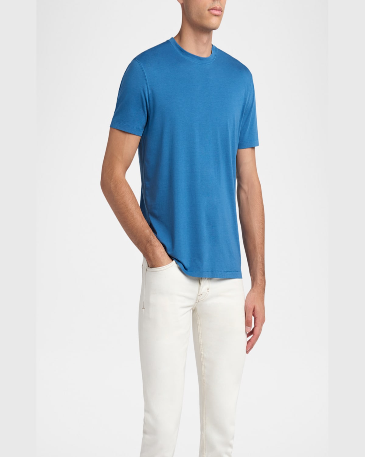 Tom Ford Men's Lyocell-cotton Crewneck T-shirt In Denim Blue