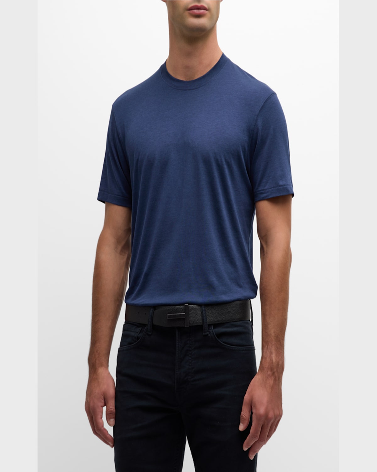 Tom Ford Men's Lyocell-cotton Crewneck T-shirt In Denim Blue