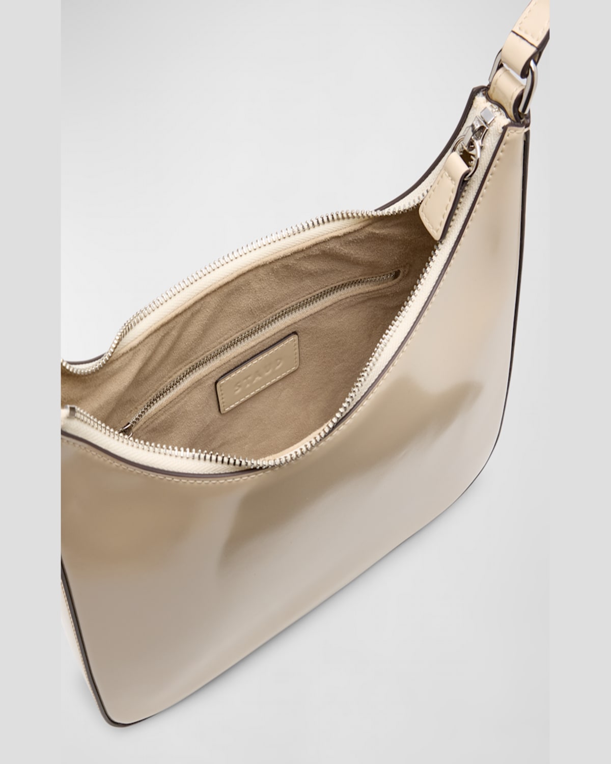 Staud Alec Zip Leather Shoulder Bag In Cream Contrast