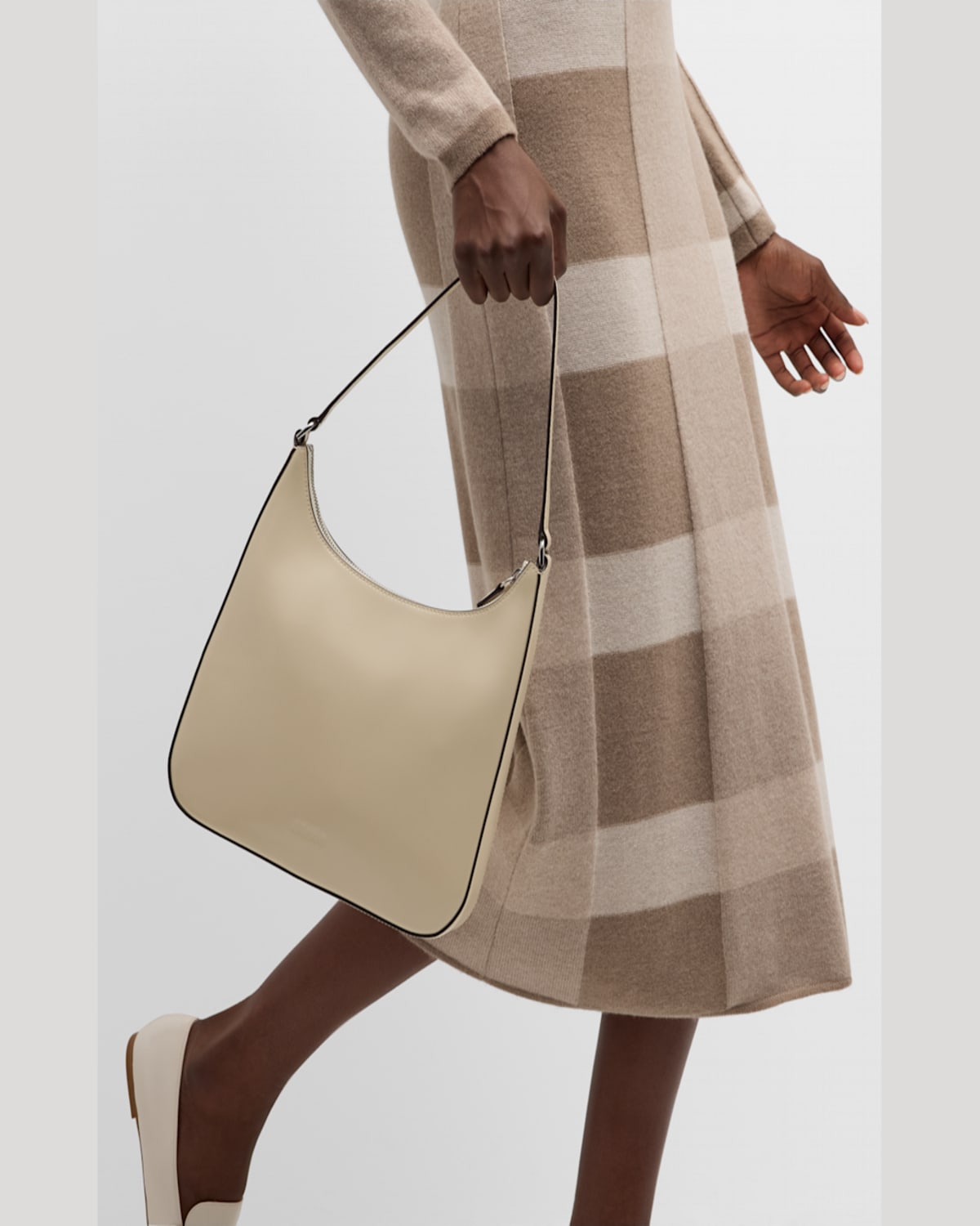 Staud Alec Zip Leather Shoulder Bag In Cream Contrast