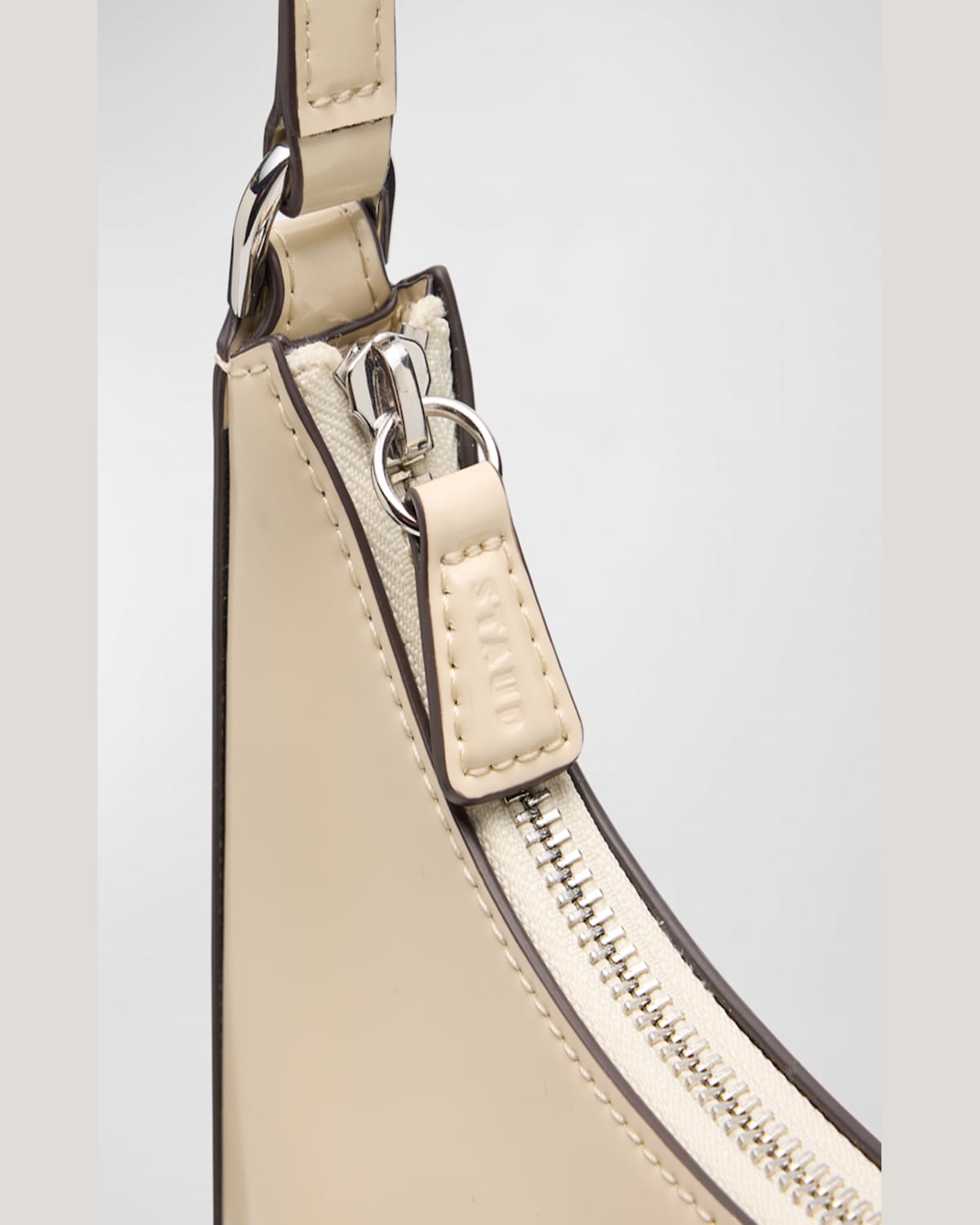 Staud Alec Zip Leather Shoulder Bag In Cream Contrast