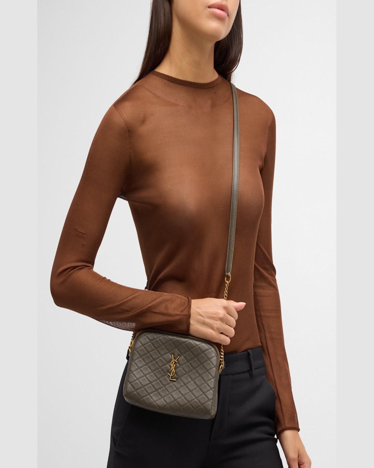Saint Laurent Gaby Mini Ysl Crossbody Bag In Quilted Leather In Rouge Cabernet