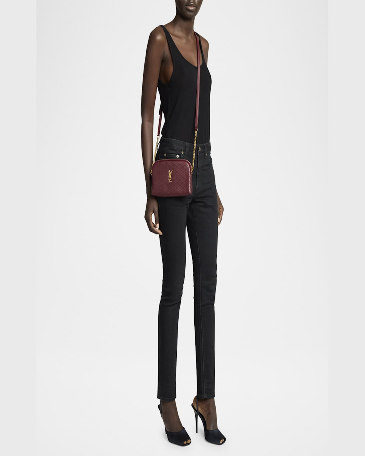 Saint Laurent Gaby Mini Ysl Crossbody Bag In Quilted Leather In Rouge Cabernet