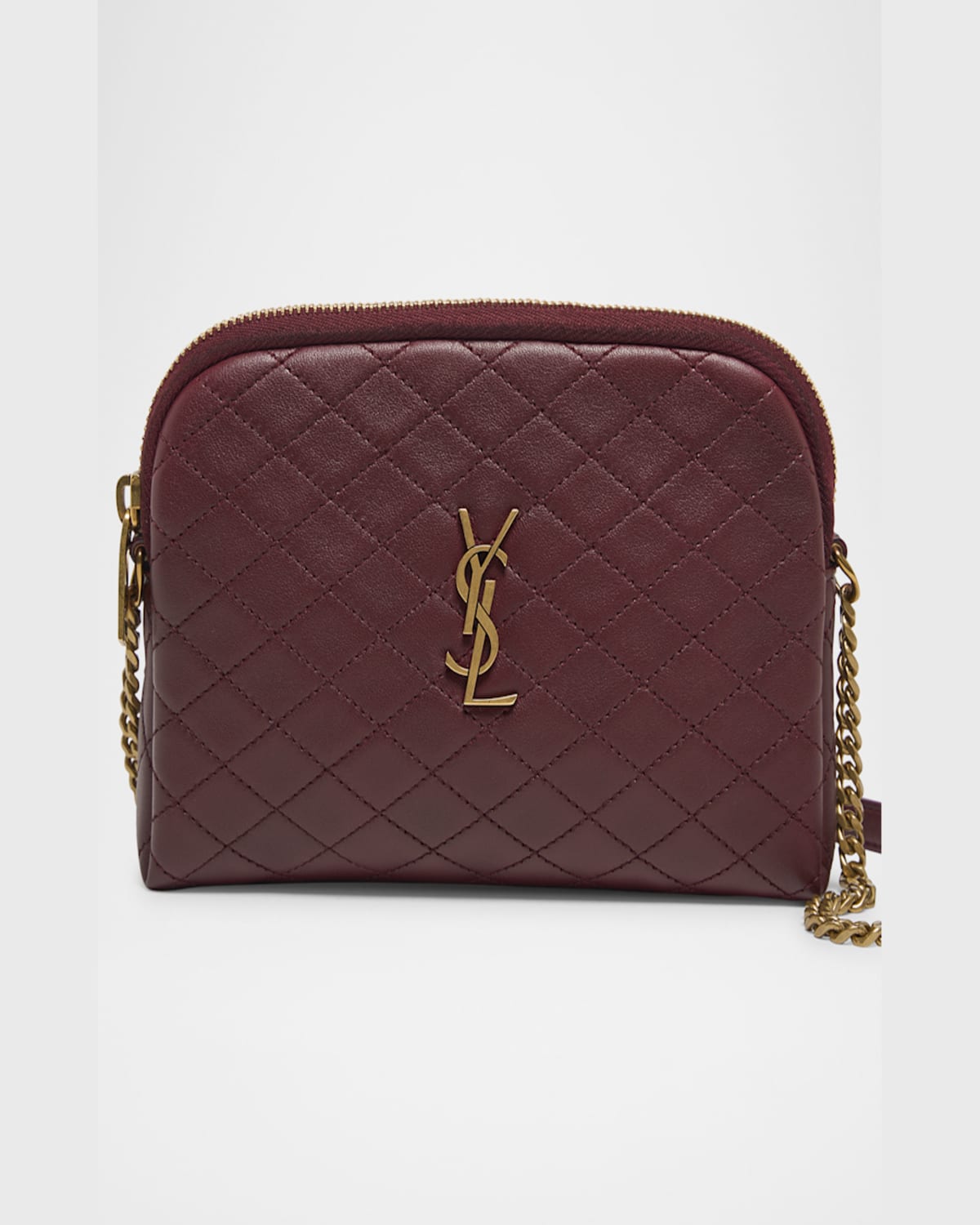 Saint Laurent Gaby Mini Ysl Crossbody Bag In Quilted Leather In Rouge Cabernet