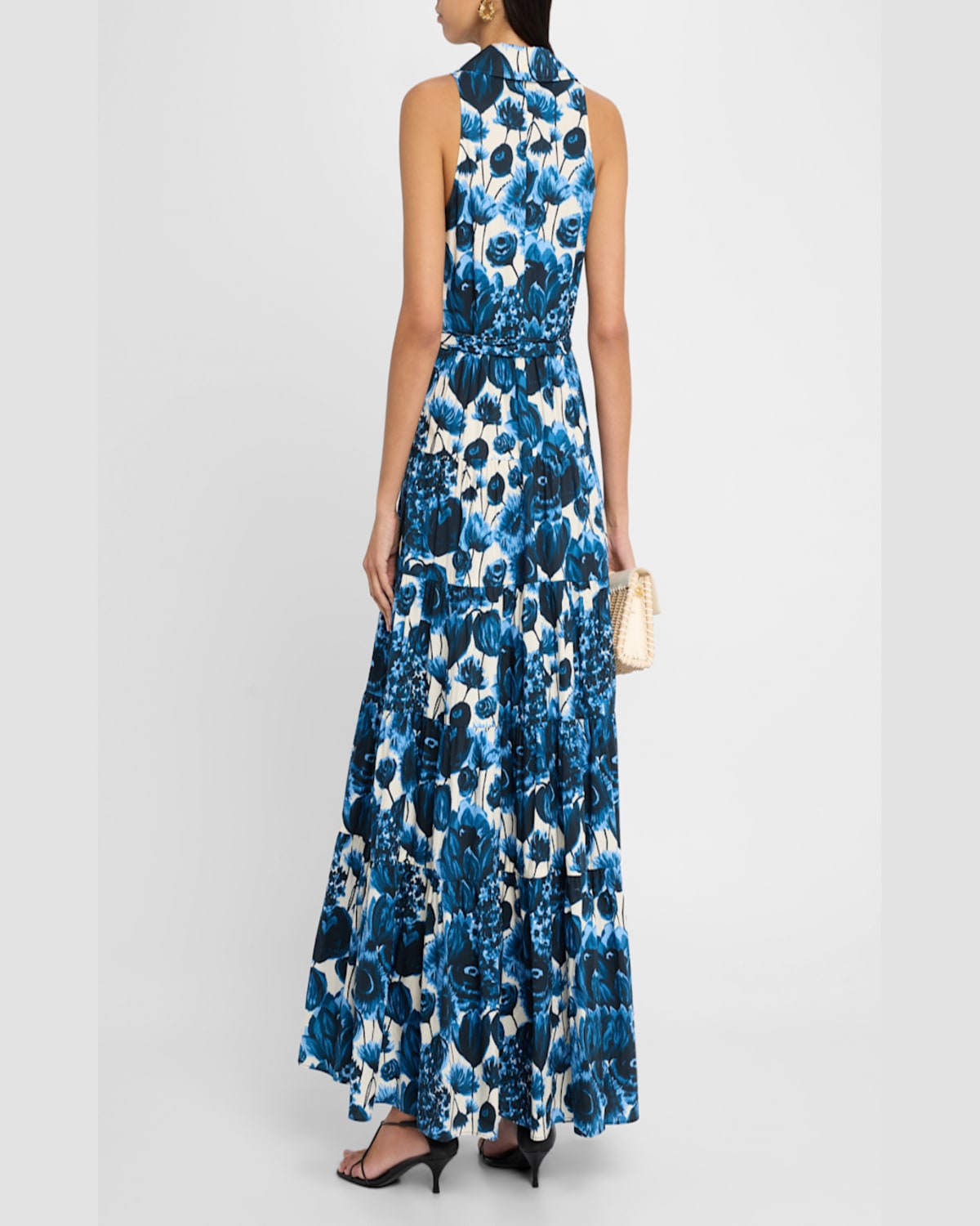 Cara Cara Adriana Floral Poplin Sleeveless Maxi Shirtdress In Flora Grove Blue