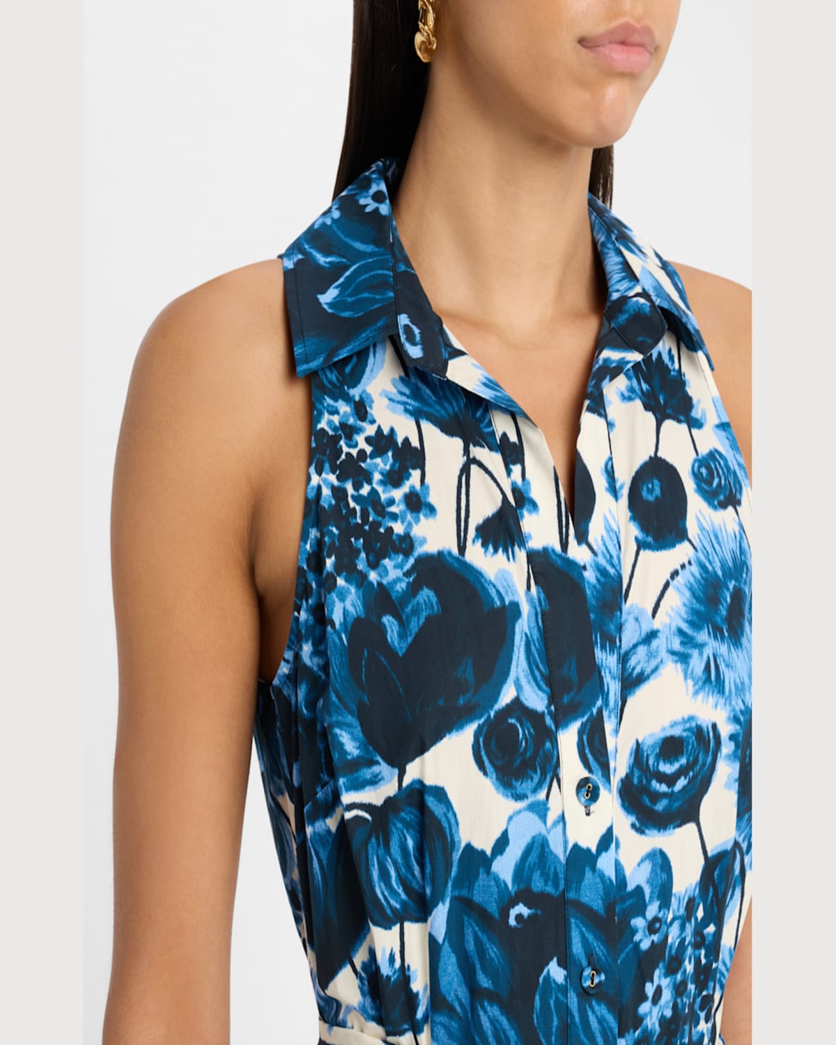 Cara Cara Adriana Floral Poplin Sleeveless Maxi Shirtdress In Flora Grove Blue