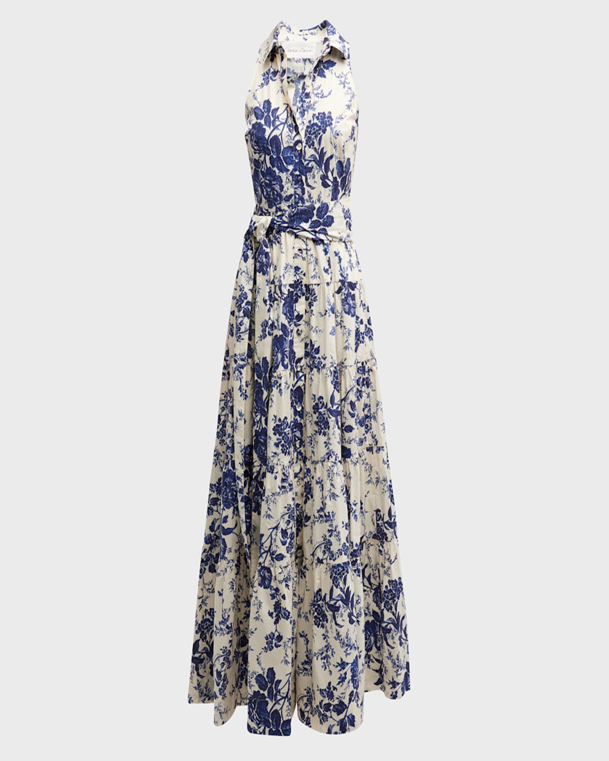 Cara Cara Adriana Floral Poplin Sleeveless Maxi Shirtdress In Flora Grove Blue