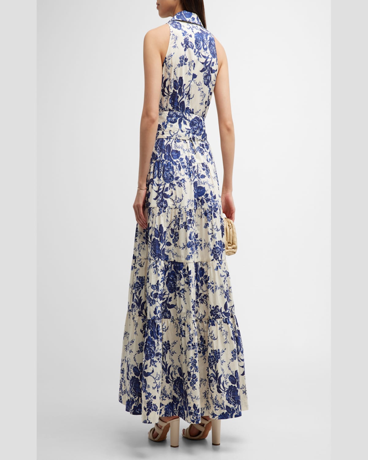 Cara Cara Adriana Floral Poplin Sleeveless Maxi Shirtdress In Flora Grove Blue