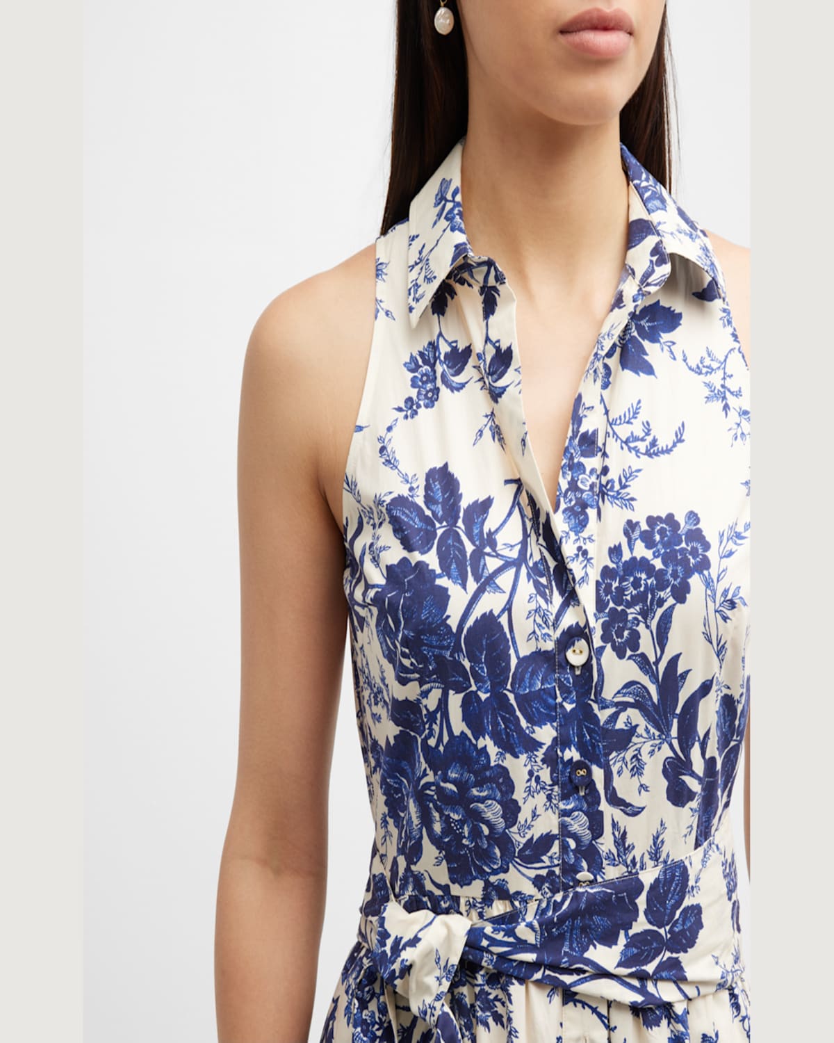 Cara Cara Adriana Floral Poplin Sleeveless Maxi Shirtdress In Flora Grove Blue
