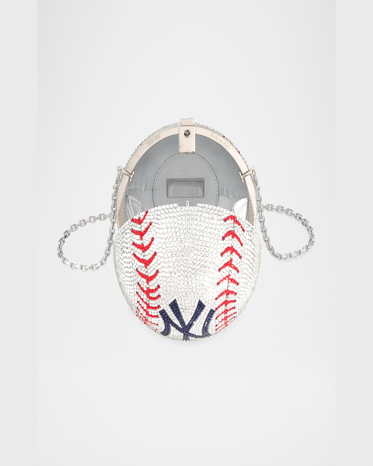 Judith Leiber Ny Yankees Baseball Minaudiere In Silver Rhine Multi