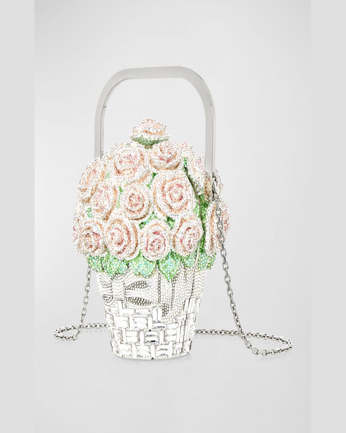 Judith Leiber Basket Of Roses Blush Bouquet Top-handle Bag In Silver Rhine Multi