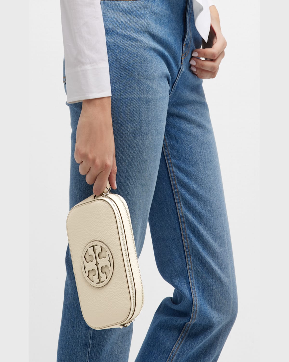 Tory Burch Beige Bag With Embossed Logo And Shoulder Strap In Fresh Clay