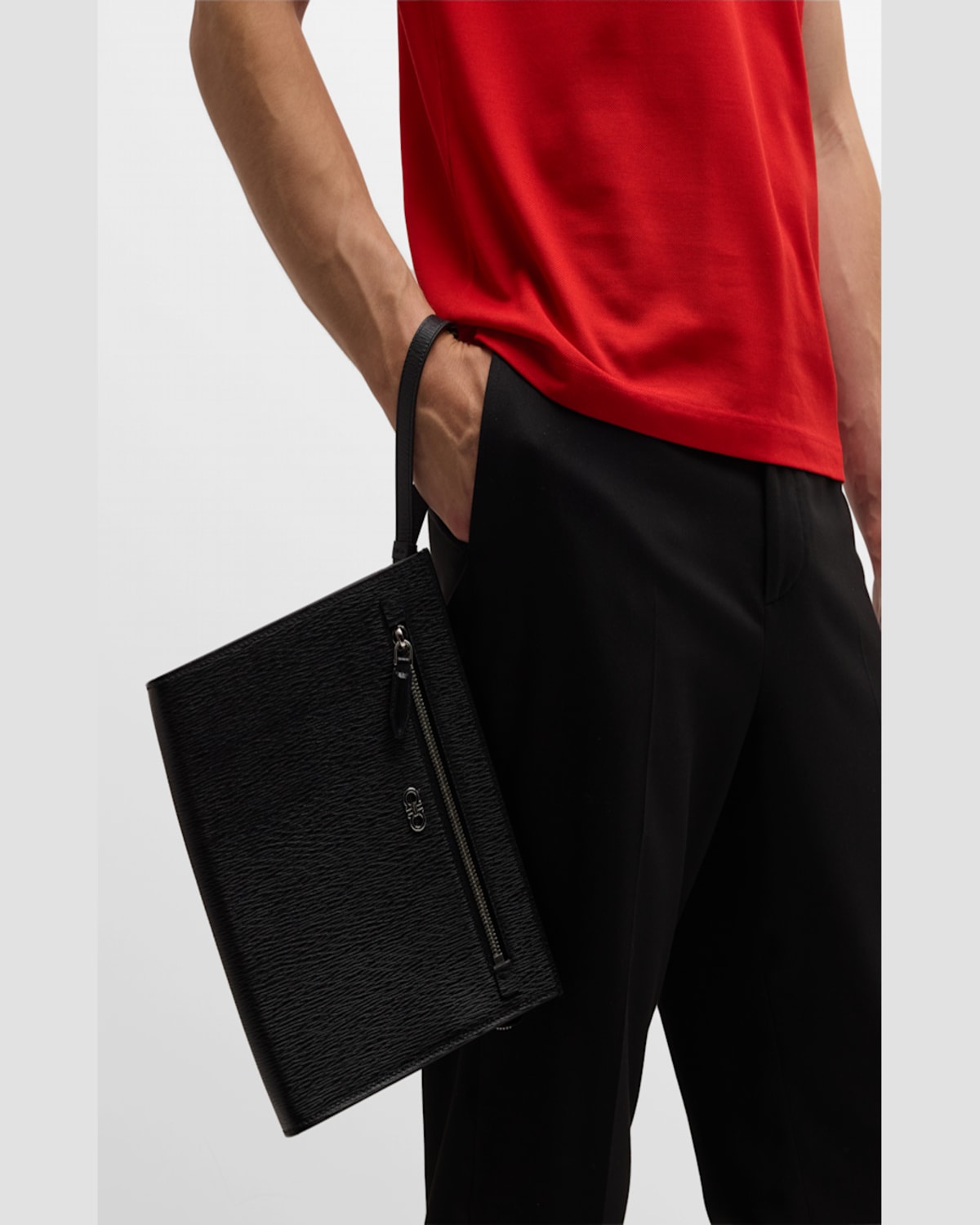 FERRAGAMO MEN'S GANCINI ZIP POUCH 