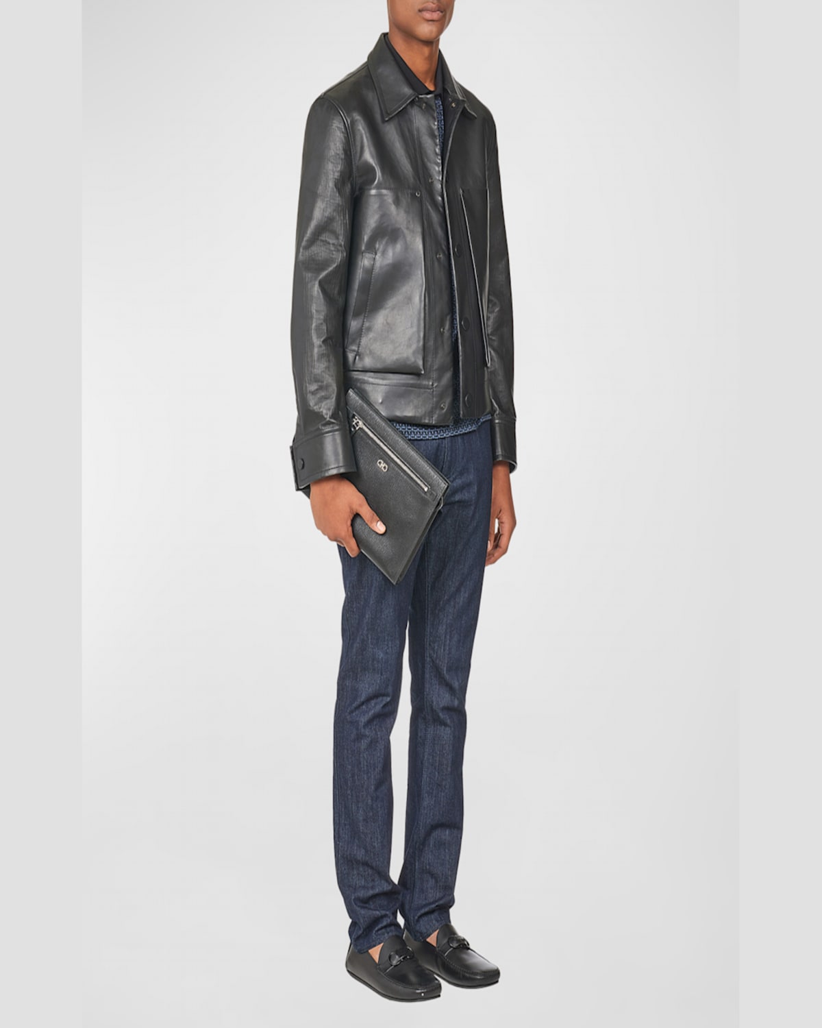 FERRAGAMO MEN'S GANCINI ZIP POUCH 