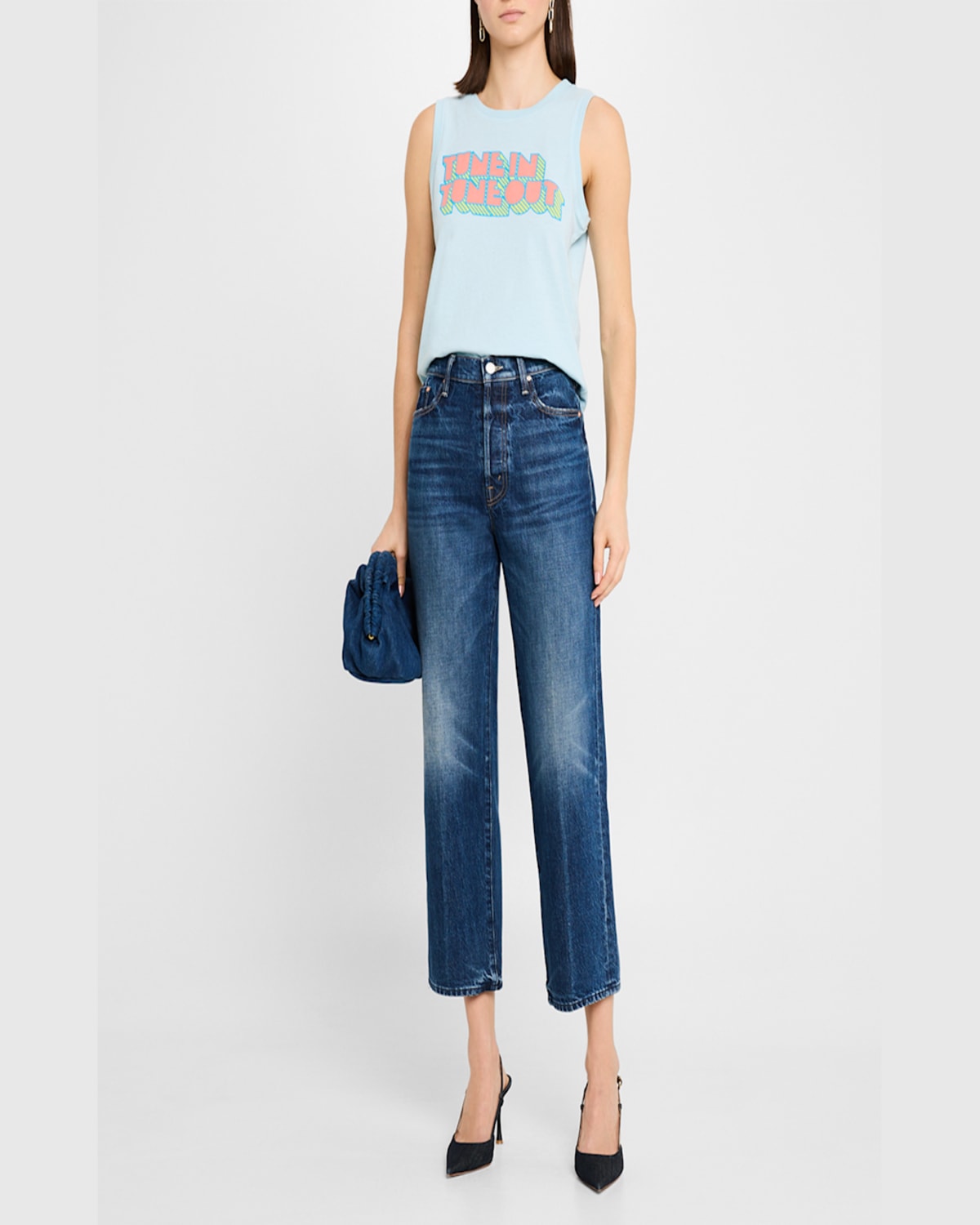 Mother The Strong And Silent Type Tank Top In Pastel Blue Tune In Tune Out
